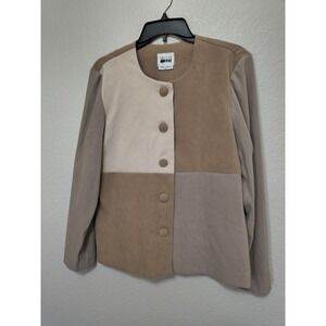 Leslie Fay Patchwork Blaer Jacket Women Size 14 Tan Vintage  90s sad Girl Fall